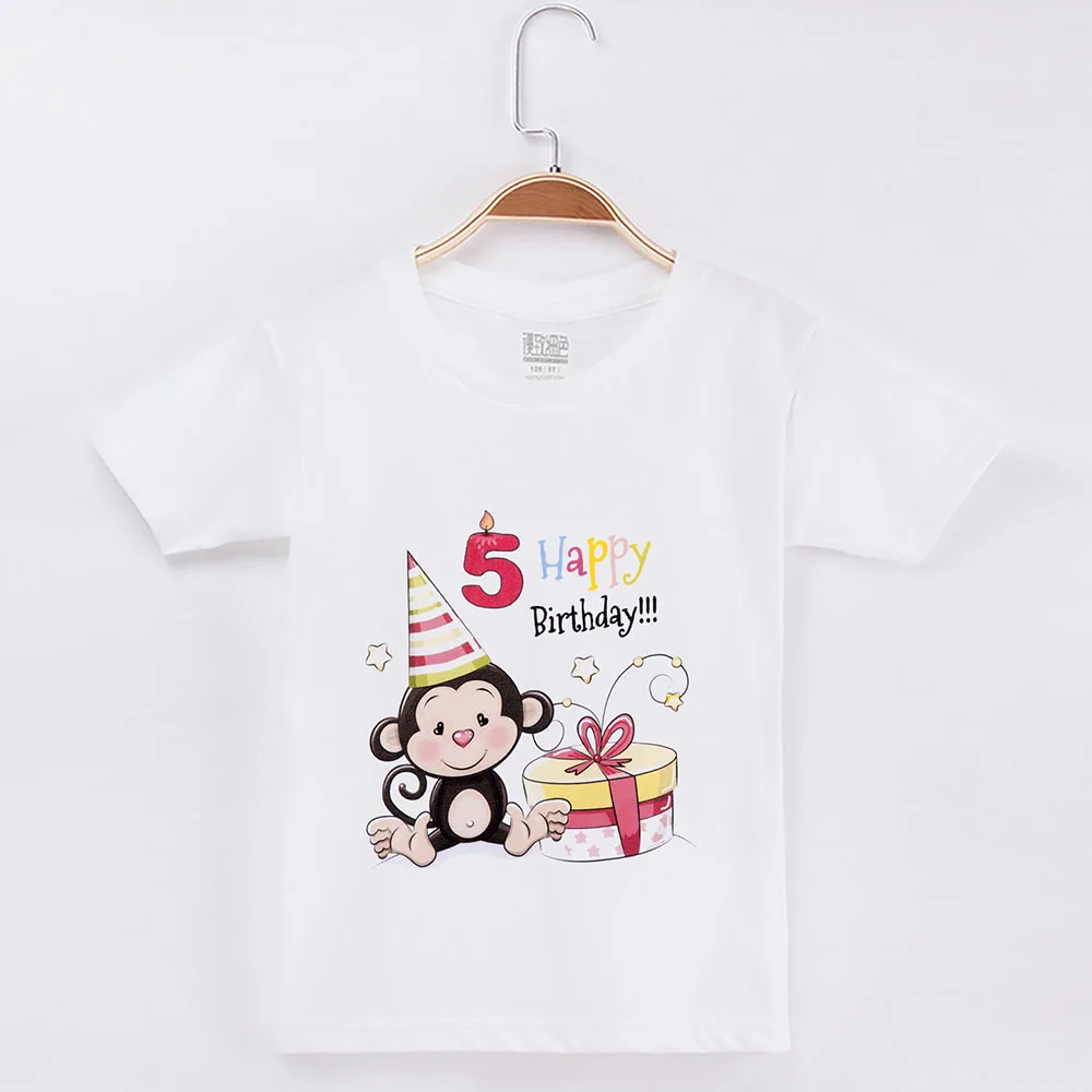 Футболка с обезьяной Kawaii одежда на день рождения для мальчиков; хлопок; комплект детской одежды с героями мультфильмов; топы для маленьких девочек; брендовые Детские рубашки - Цвет: White 5Y