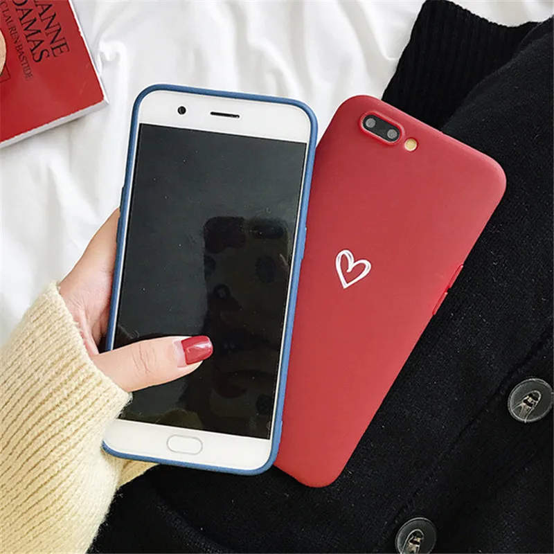 Матовые однотонные красные и синие чехлы с сердечками для huawei P30 P20 mate 10 20 Pro Lite Honor 8X 8A 10 MAX Lite V20 P Smart