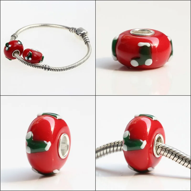 925 Sterling Silver Large Hole Colorful 3D Christmas Hat Tree Deer Series Charm Glass Beads Fit European Bracelet Jewelry | Украшения и