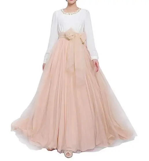Blush Pink Женское бальное платье, Формальное, ТРАПЕЦИЕВИДНОЕ, пышное, с большим бантом, полная длина, вечерние, для подружки невесты, для свадьбы, юбка-пачка из тюля, юбка с высокой талией - Цвет: Blush Pink