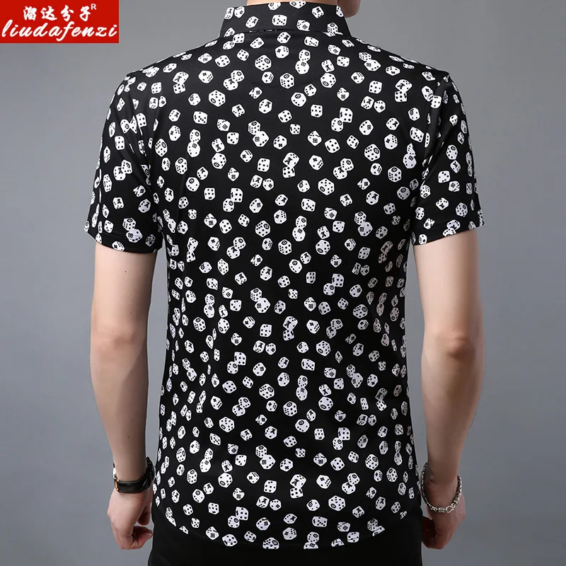 Summer Short Sleeve Shirt Mercerized Cotton Printed Dot Top for Middle-aged Men in | Мужская одежда