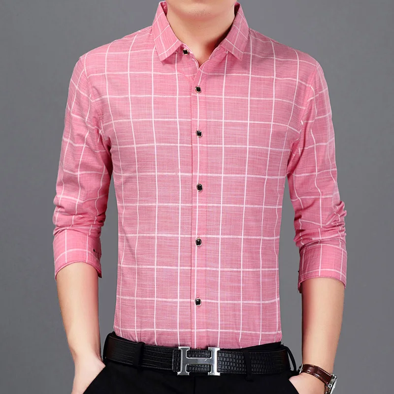 

Новое поступление 2017, мужская клетчатая рубашка с длинным рукавом, осенняя модная мужская деловая рубашка в полоску, повседневная мужская р...