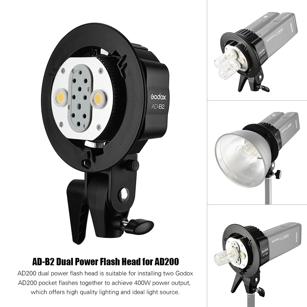 Godox WITSTRO AD-B2 AD200 двойная мощная головка для вспышки Bowens крепление с двойной трубкой