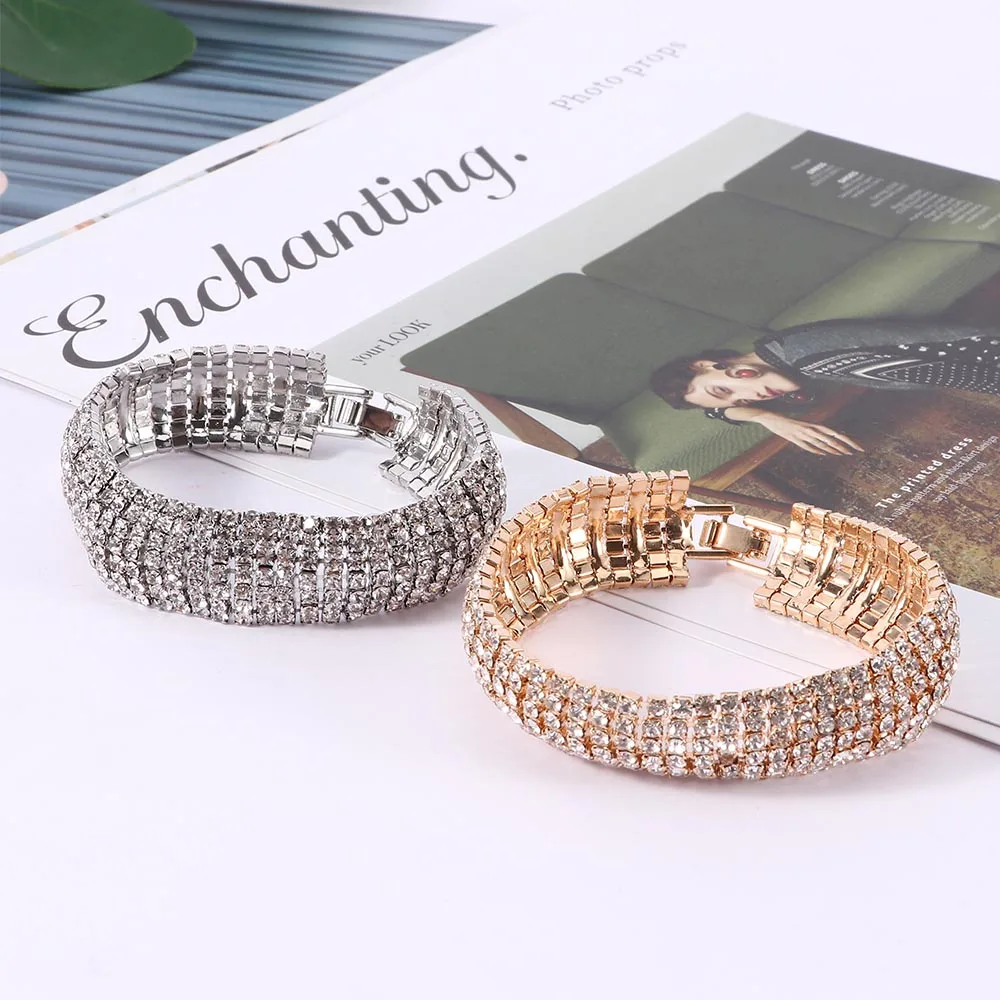 Блестящие Роскошные полностью хрустальные браслеты браслет золотистые и