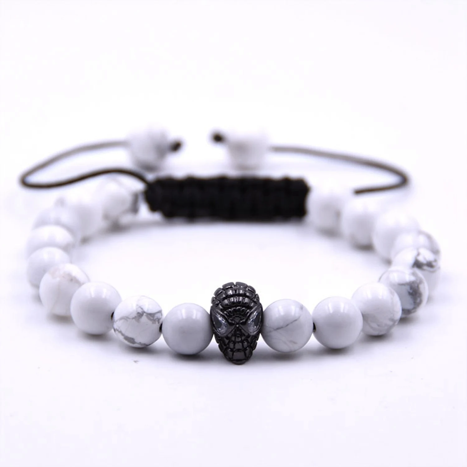 Man Fashion Women  Gift For  Beautiful Beads 8MM Howlite Black Alien Braided Bracelet