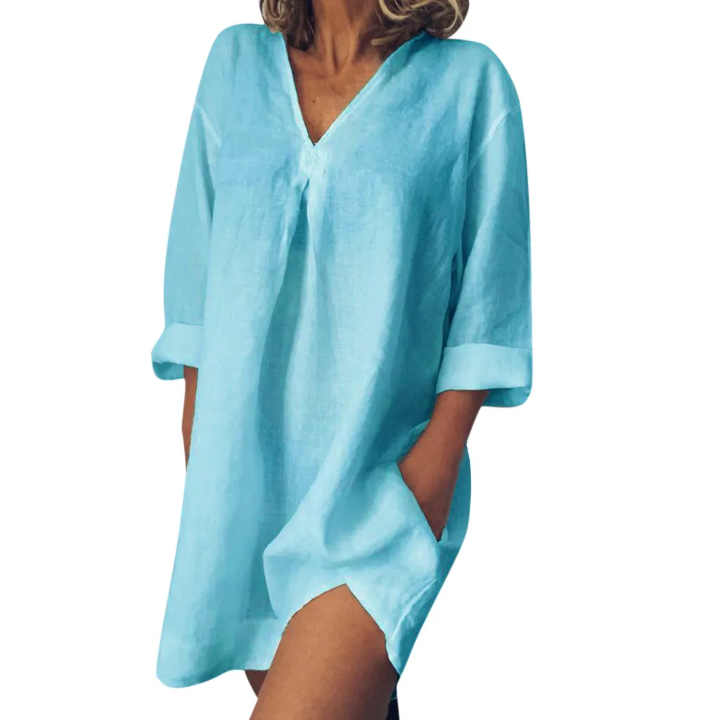 CHAMSGEND женское платье женское летнее стильное платье Feminino Vestido футболка из хлопка и льна свободного кроя размера плюс