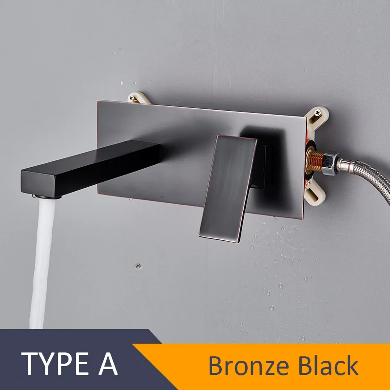 Bronze Black A Quyanre Бронзовый черный водопад кран для раковины настенное крепление встроенный ящик Скрытый кран для раковины вращающийся на 360 носик кран для ванной комнаты - Цвет: Bronze Black A