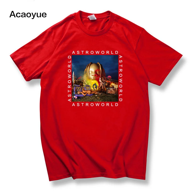 Red Travis Scott Astroworld Cool Design T-Shirt New Arrival Funny T-shirt Mens and Womens Cotton Printed Plus Size Tops Tee 2XL - Color: Red