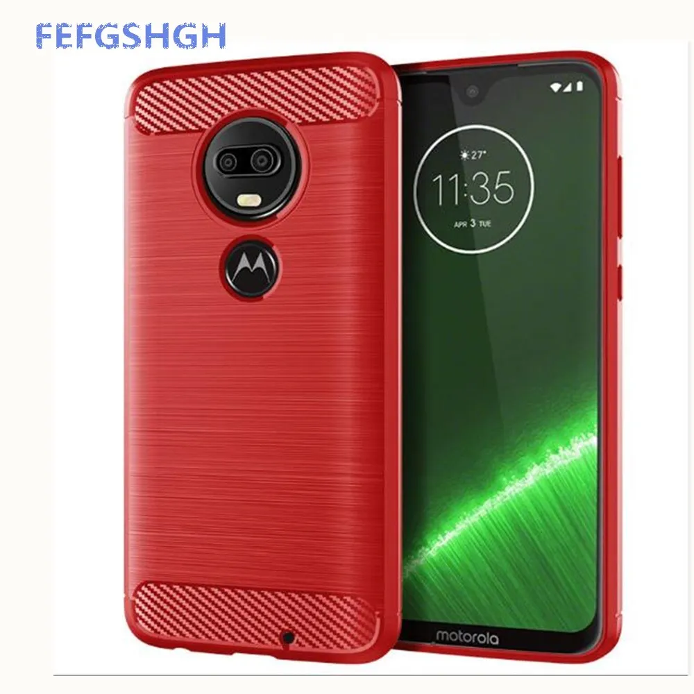 Чехол из углеродного волокна для Motorola Moto G7 Plus резиновый силиконовый чехол