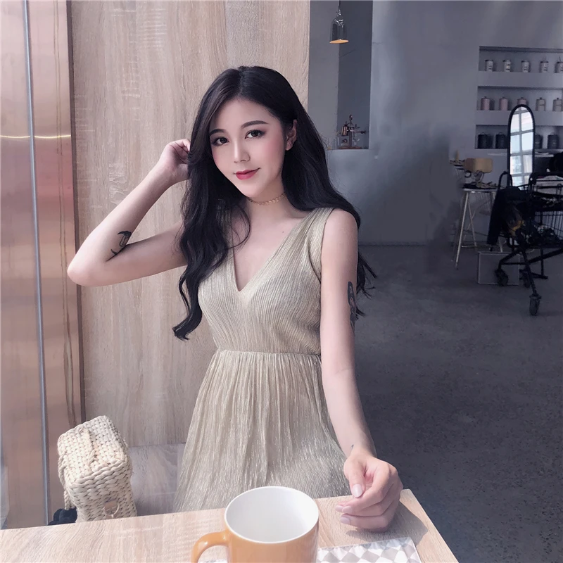 Для женщин корейской моды V воротником без рукавов Длинные вечерние платье