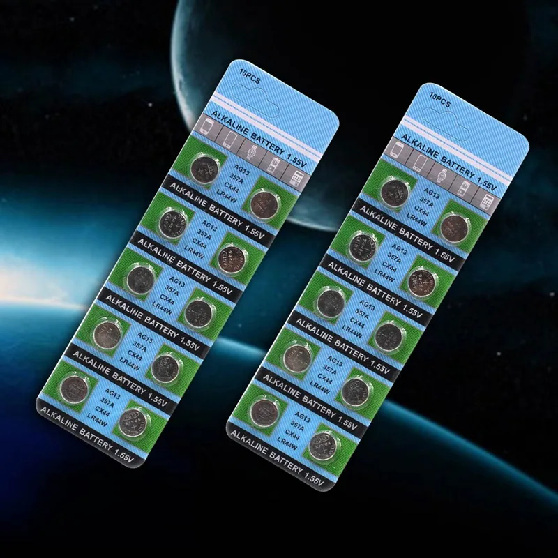 10pcs/card AG13 LR44 LR1154 SR44 A76 357A 303 357 LR44W Battery Coin Cell 1.55V Alkaline For Watches Toys Drop Shipping