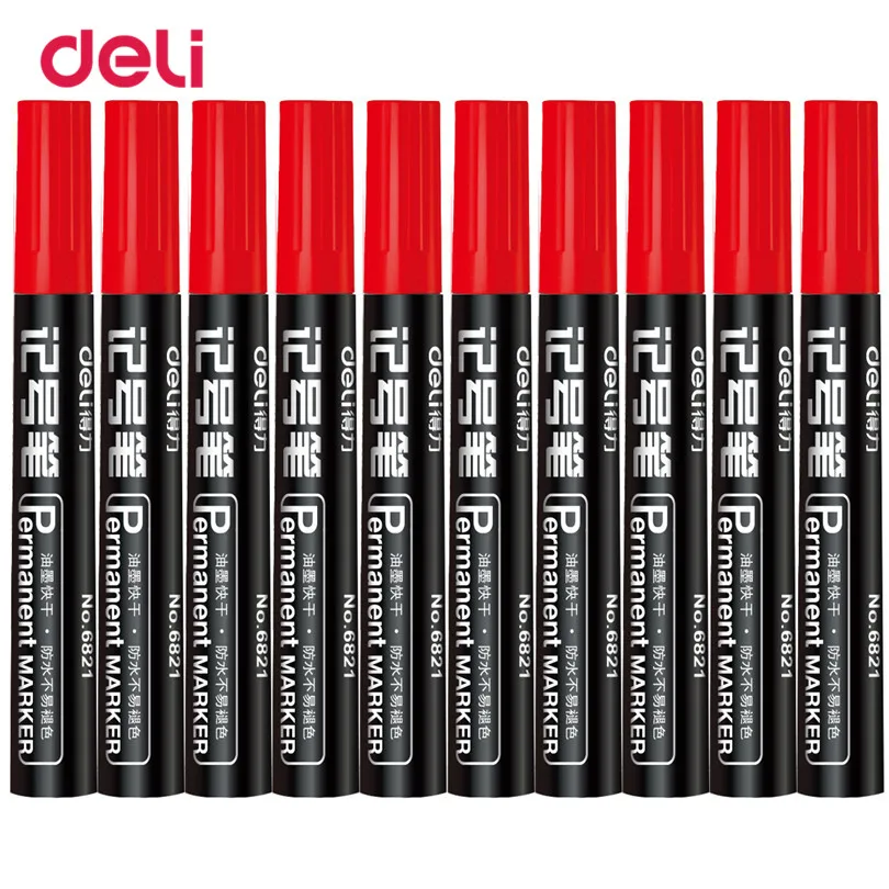 

Deli 1 pcs marker pen with oil red blue black color paint marker School & office pens New permanent marker stationary Round toe