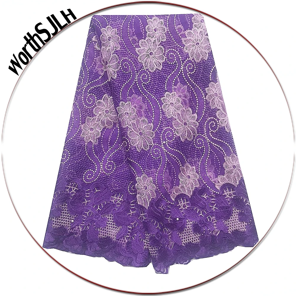 

WorthSJLH Latest African Lace Fabric 2019 High Quality White Purple Lace Fabric Swiss French Lace Fabric For Wedding Dress