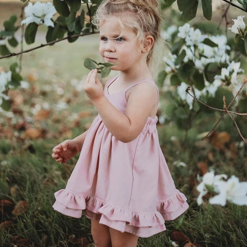 New 2019 Summer Girl Dress Toddler Baby Girls Pink Sleeveless Princess Outfits Clothes Dropshipping 1-4 Years | Детская одежда и