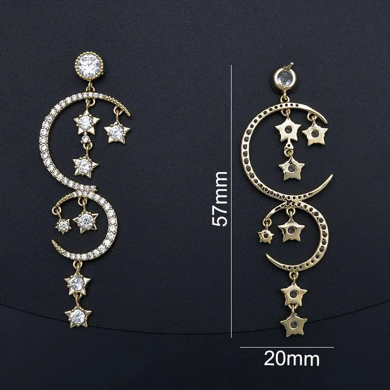 Newness AAA Cubic Zirconia Luxury Stars Moon Bridal Dress Wedding Everyday Earring Fashion Jewelry For Women | Украшения и