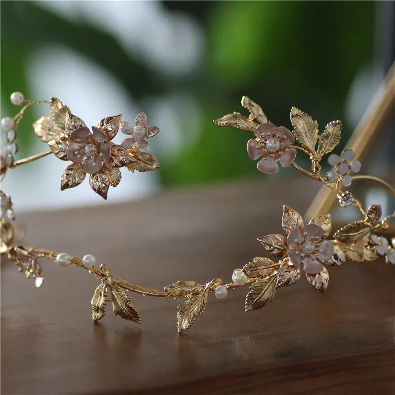 Jonnafe Baroque Gold Leaf Women Tiara Wedding Hair Crown Pearls Jewelry Opal Crystal Bridal Headpiece Accessories | Украшения и