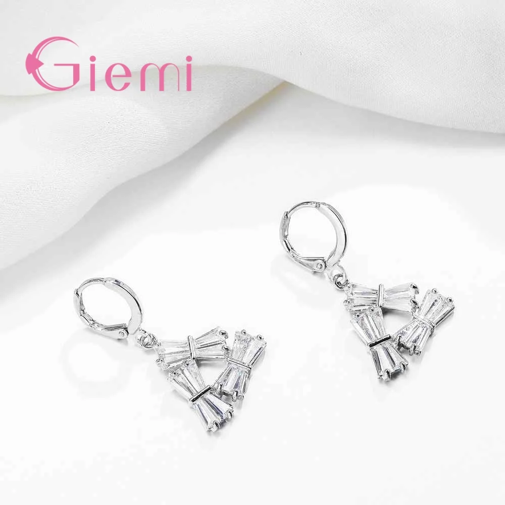 

Unique Geometry Crystal Pendant Necklace For Women Wedding Ture 925 Sterling Silver Earring Engagement Party Jewelry Sets