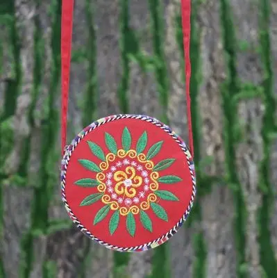 Женская маленькая круглая сумка с цветочной вышивкой винтажная Холщовая Сумка