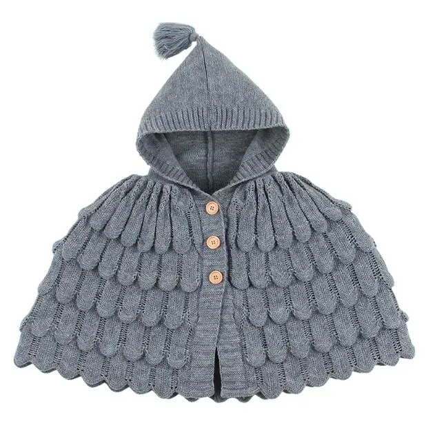 Gray 82W485 Осенний кардиган для девочек, модный свитер-накидка для маленьких девочек, милый вязаный свитер с капюшоном, плащ, одежда для детей - Цвет: Gray 82W485