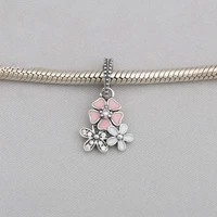 authentic 925 sterling silver three flowers glaze crystal pendant beads for original pandora charm bracelets bangles jewelry