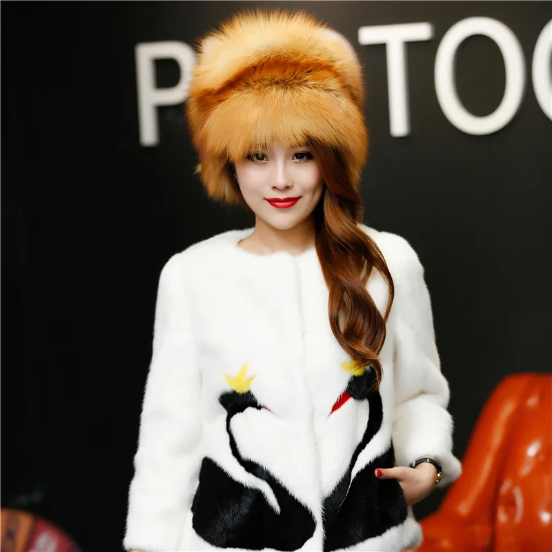 Red Fox Fur Hat 100% Real Fur fox With ear cap woman winter  great circle hat