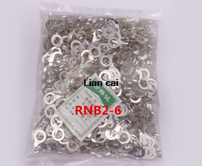 1000PCS RNB2-6 Non-insulated ring terminal electrical wire crimp naked connector AWG 16-14