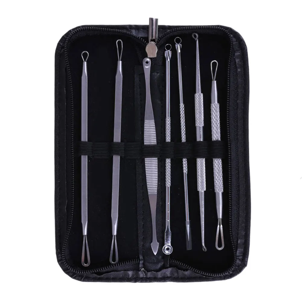 7pcs with Bag 1/3/4/5/7 шт., удаление угрей, Очищающий Инструмент акне пятна иглы прыщей пятна экстрактор Макияж для лица Уход за кожей лица чистящие средства - Цвет: 7pcs with Bag