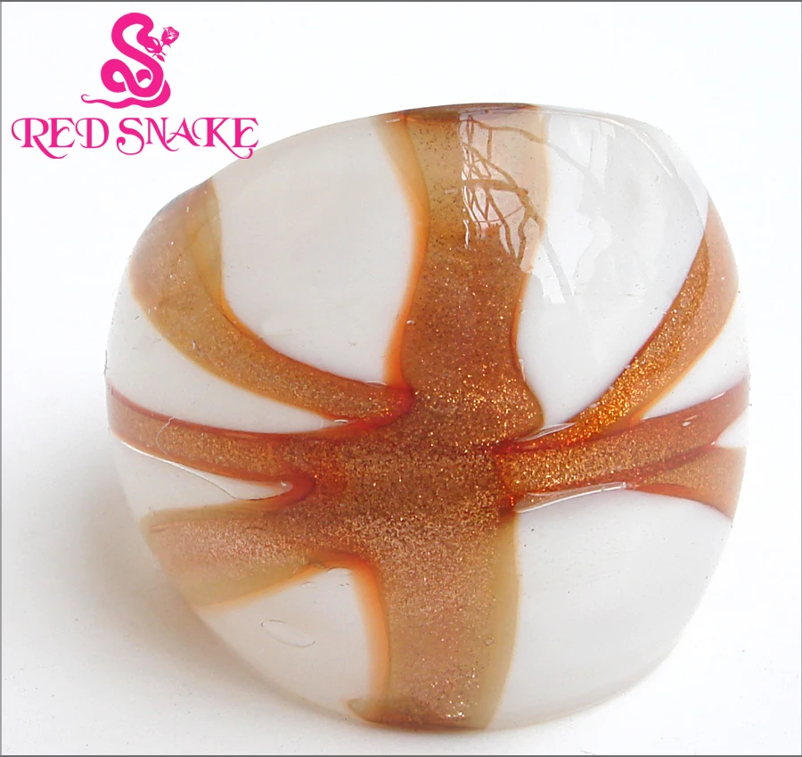 

RED SNAKE Fashion Ring Handmade white with Golden sand drawing Murano Glass Rings