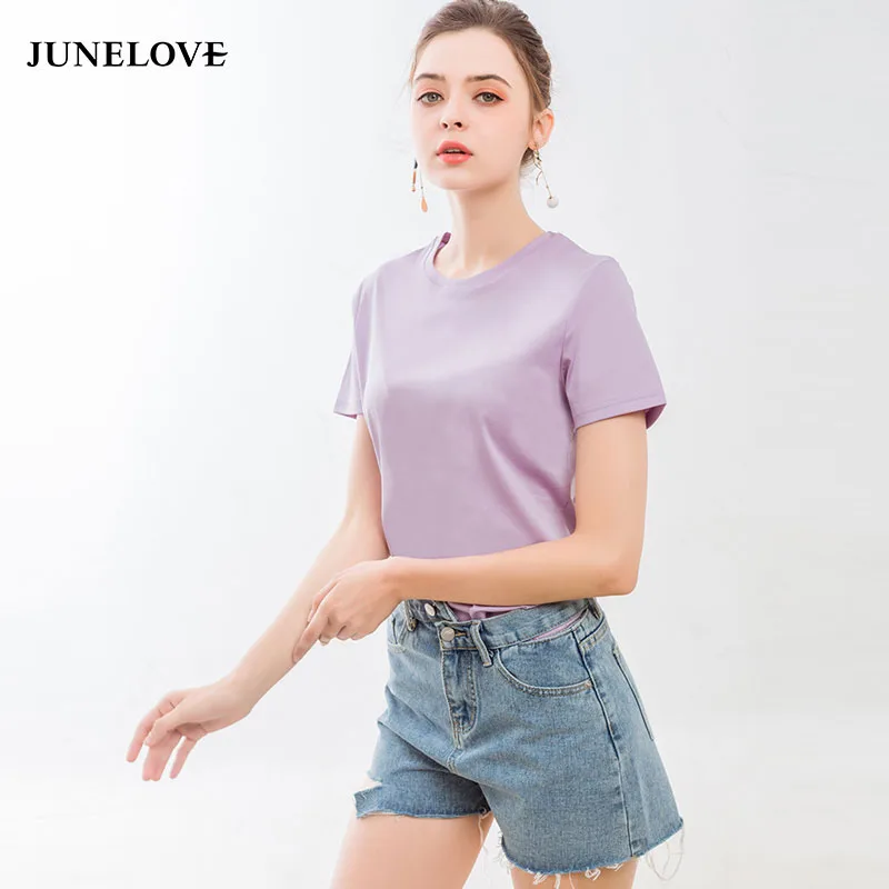 JuneLove Повседневная Премиум 80 Двусторонняя мерсеризованная хлопковая футболка с