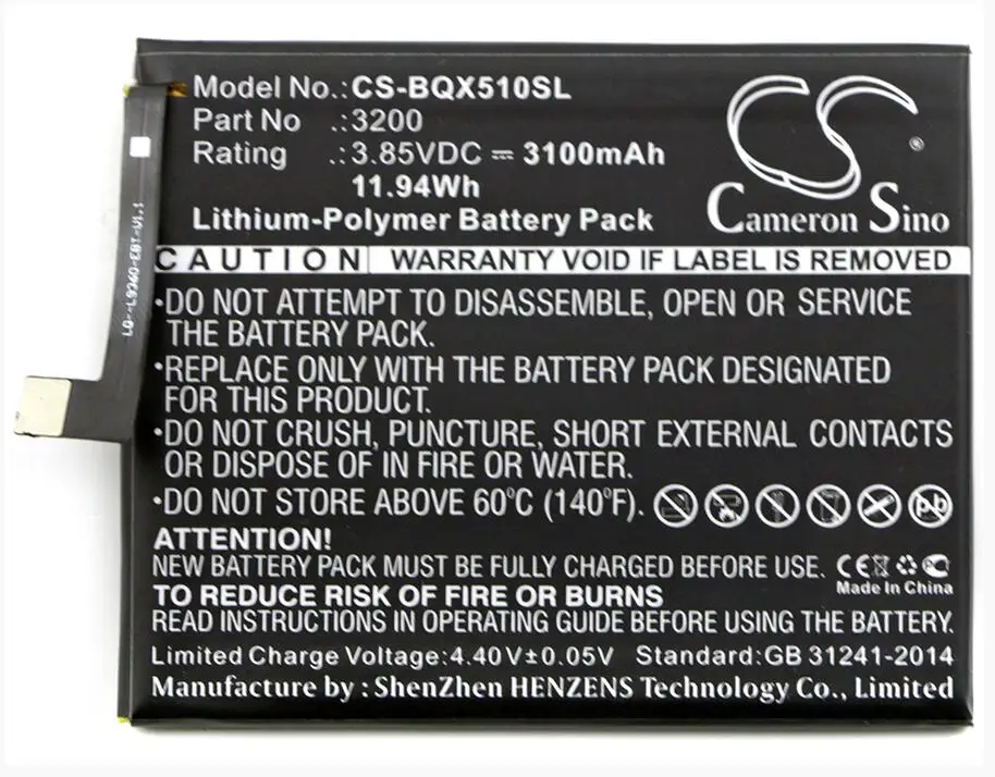 Аккумулятор Cameron Sino 3100 мАч для мобильных телефонов BQ Aquaris X5 Plus 3200 аккумулятор