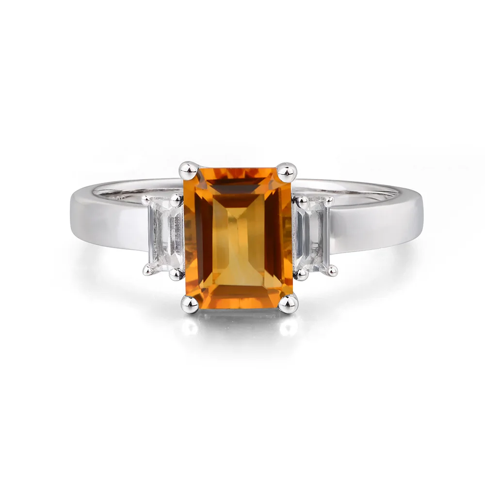 Лейдж Jewelry Обручение кольцо из натуральной цитрин кольцо Emerald Cut Желтый камень кольцо стерлингового серебра 925 подарки для Для женщин