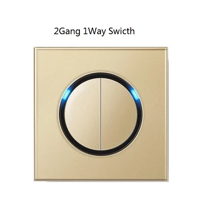 2gang 1way Настенный выключатель, Золотая стеклянная панель, 1 банда, 2 банды, 3 банды, 4 банды, 1Way, 2Way, 3Way, 4Way, настенный светильник, 3 отверстия, 5 отверстий, розетка - Цвет: 2gang 1way