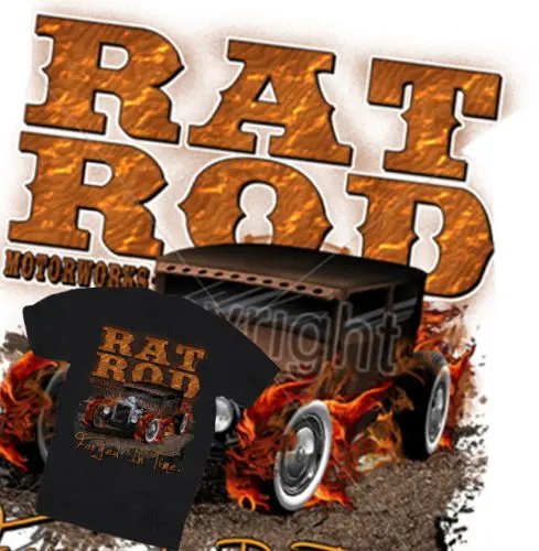 

New Fashion Men'S T-Shirts Short Sleeve Print Tee Shirts Rat Rod T-Shirt Hot Motorworks Us V8 Car Fans Route 66Cool T Shirts