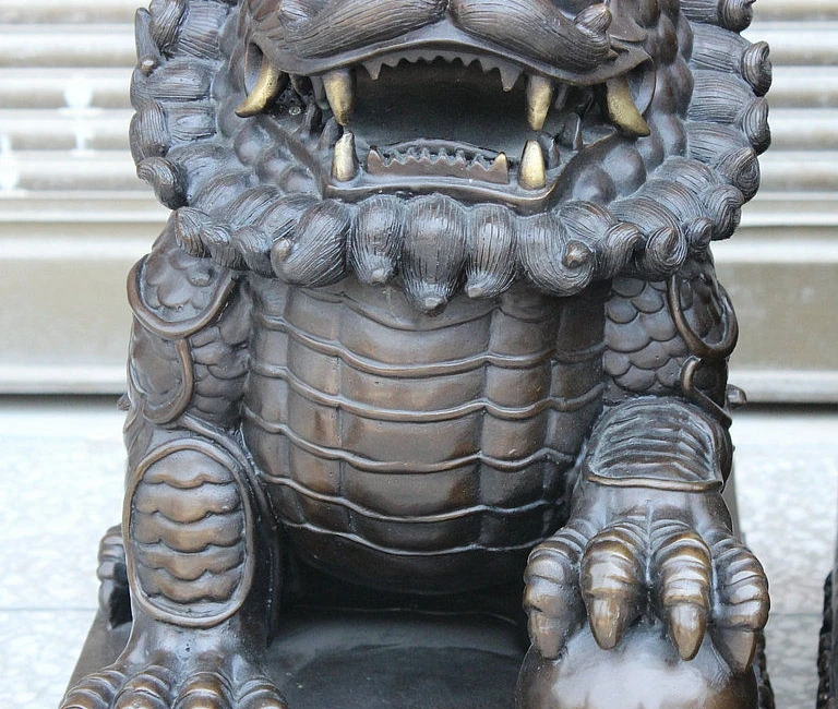 China FengShui Bronze Gilt Carved Wealth PiXiu Unicorn Beast Ball Statue Pair | Дом и сад