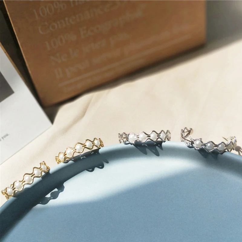 Женские серьги-кольца с жемчугом GWACC простые золотистые сережки волнистыми