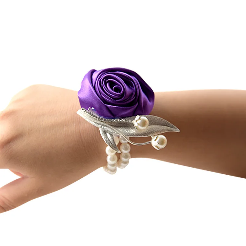 purple New Marry Decoration Rose Flowers Artificial Brooch Wrist Flower Bride Gift Wedding Decorations Fake Flores Bridesmaid's Bouquet - Цвет: purple