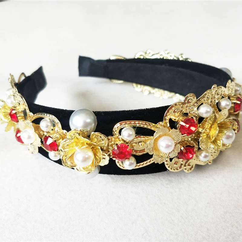 Women Retro Gold hair Band head Buckle Pearl Zircon Hair Accessories Hairband Flower Crown Headband For Girl Bows Tiara | Украшения и