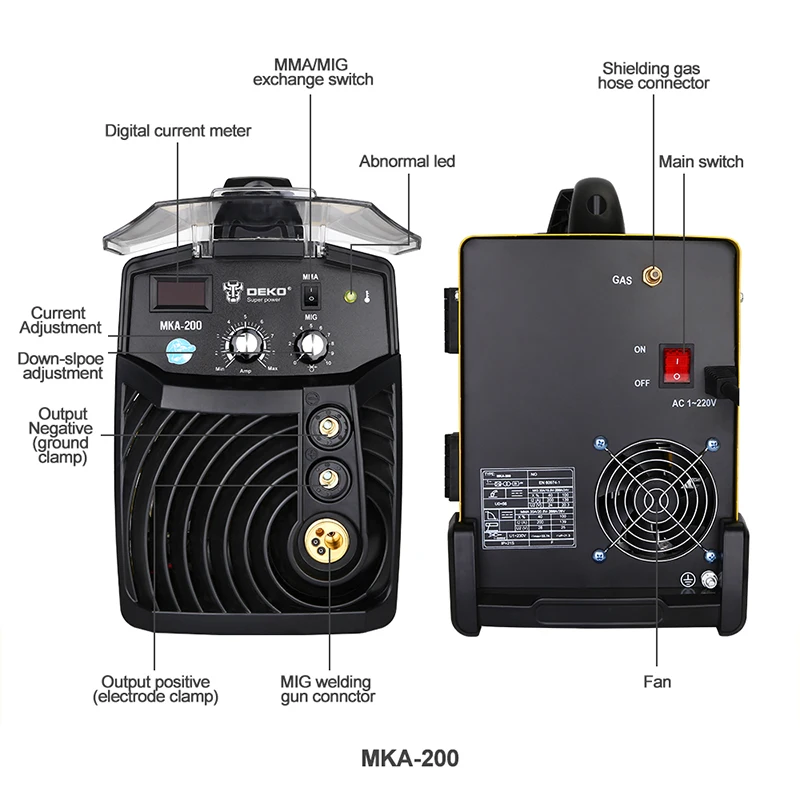 DEKOPRO MKA-200 200A 4.9KVA IP21S дуга Инвертора MIG 2 в 1 Электрический сварочный аппарат