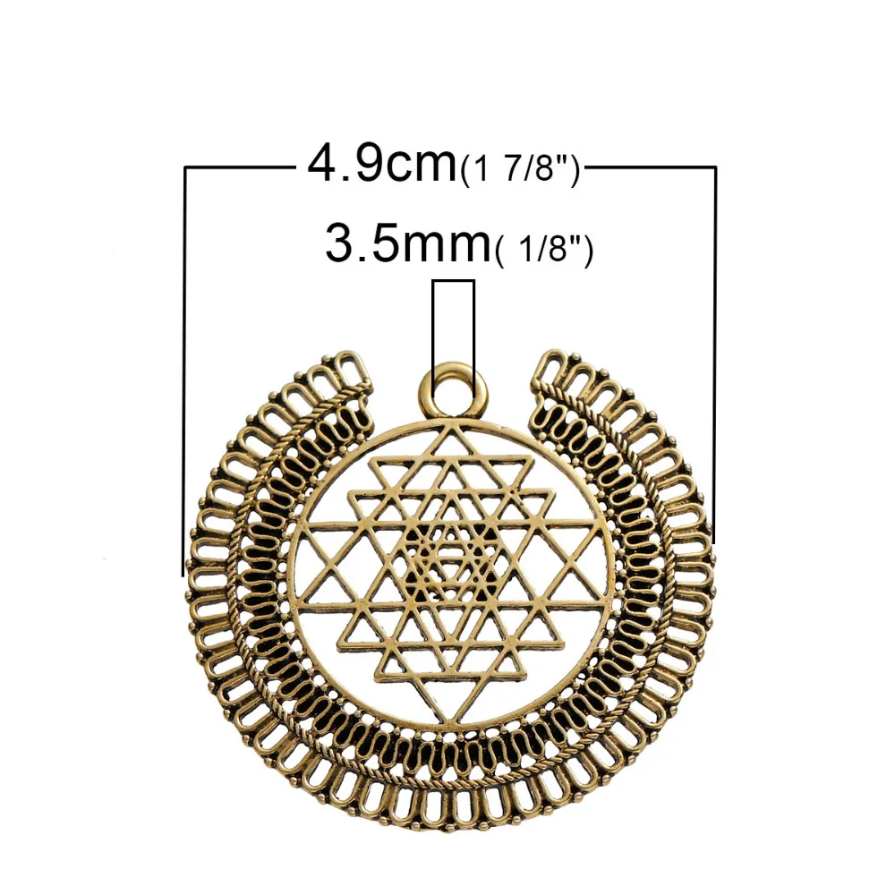 8 сезонов цинковый сплав Sri Yantra медитация подвески круглые золотые тона античные