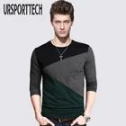 URSPORTTECH, 100% хлопок, мужские футболки с длинным рукавом, круглый вырез, Лоскутная футболка, облегающие удобные топы, футболки размера плюс M-5XL