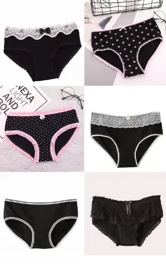 6pcs-black-5 6 шт./партия, трусики для женщин, хлопковое нижнее белье с принтом, Дамское сексуальное нижнее белье, женские дышащие Бесшовные комфортные трусы черного цвета - Цвет: 6pcs-black-5