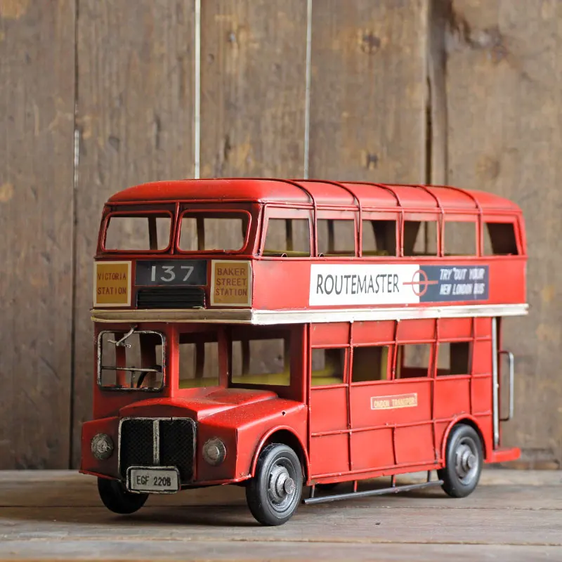 Vintage Handmade Metal Car British London Double-decker Bus Model Home Decoration Props Ornaments | Дом и сад
