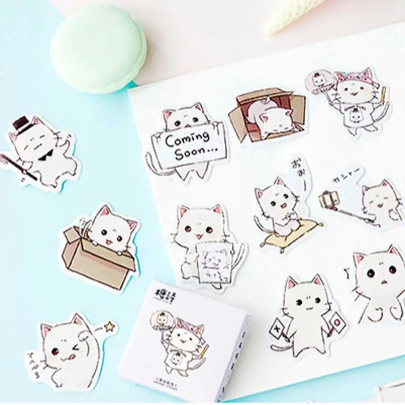 

45 Pcs/box Cute Cat Decoration Paper Sticker DIY Album Diary Planner Stickers Scrapbooking Kawaii Japan Stationery Label Sticke