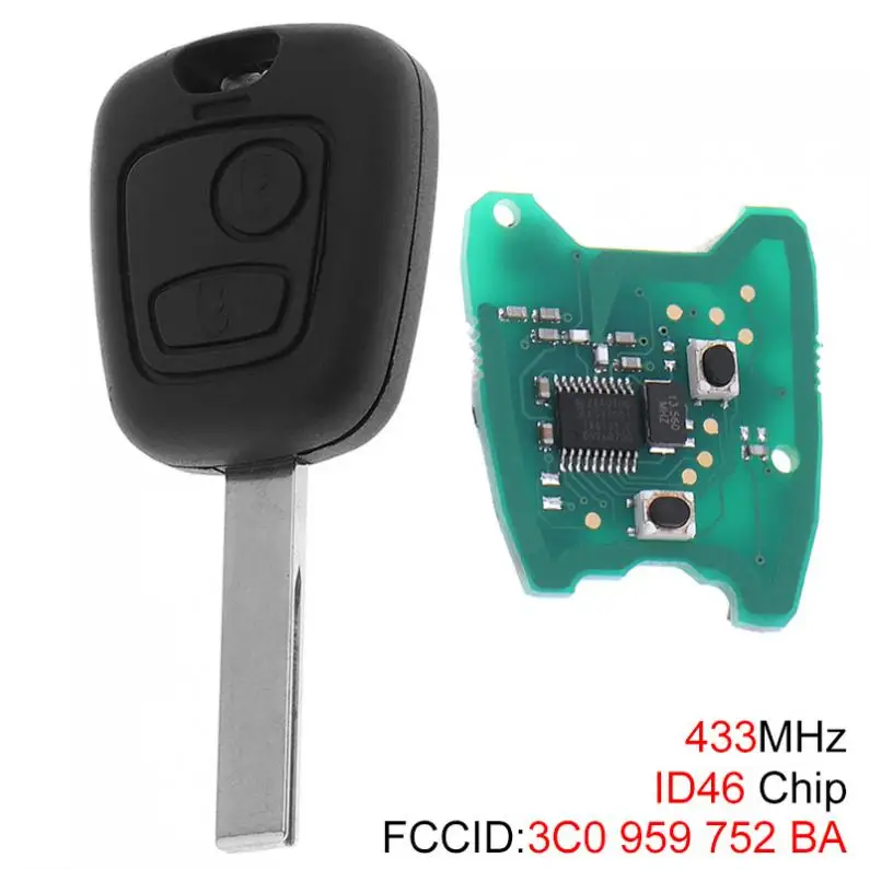 

433MHz 2 Buttons ABS Durable Remote Car Key with ID46 Chip and HU83 Blade for Citroen 73373067C /Peugeot 307 2000-2017
