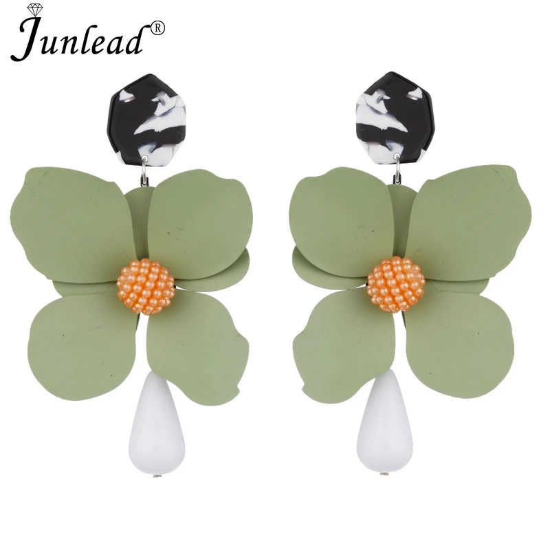 Женские Разноцветные серьги Junlead популярные из сплава с цветком и акриловыми