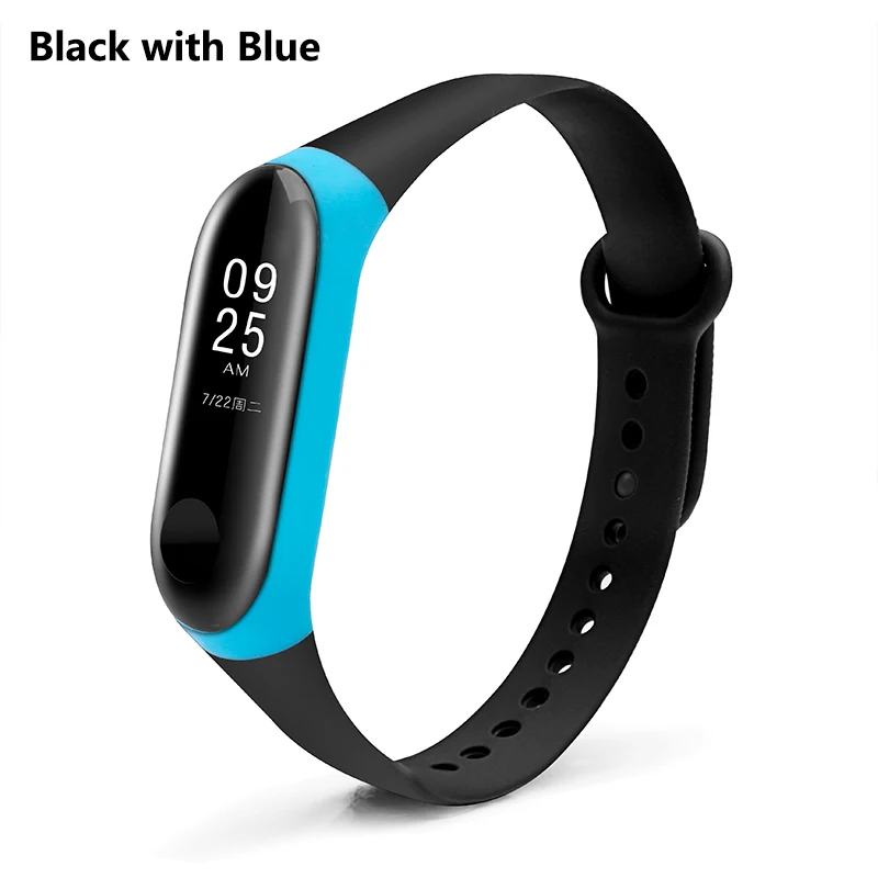 Black with blue BOORUI mi band 3 ремешка двойной цвет mi band 3 Аксессуары pulseira mi band 3 сменный силиконовый ремешок для xiaomi mi3 - Цвет: Black with blue