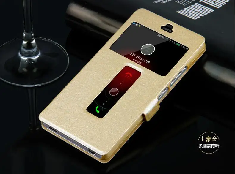 Для lenovo K3 Note A7000 чехол роскошное быстрое окошко для просмотра ответа флип-чехол из искусственной кожи с шелковой текстурой для K 3 Note K50-T5 чехол для телефона - Цвет: Золотой
