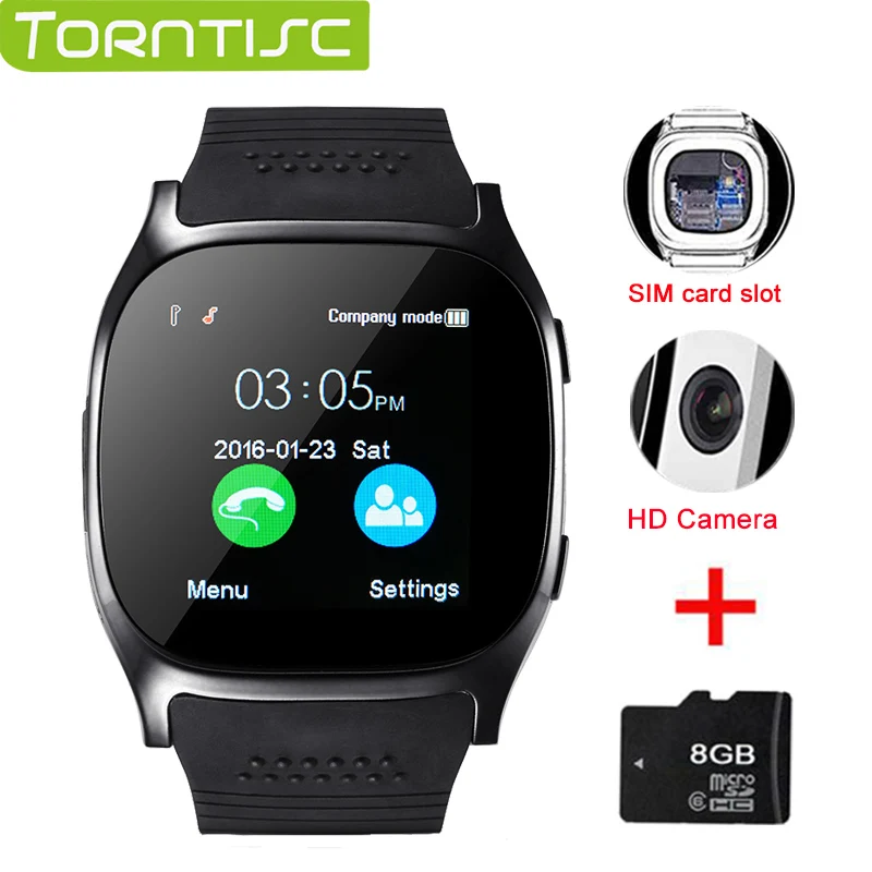 TORNTISC Смарт часы T8 часы телефон шагомер reloj часы inteligente телефон батарея поддержка SIM TF карта камера для Android