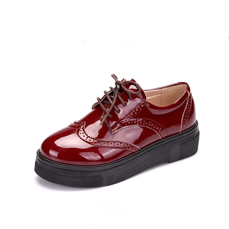 Women Platform Shoes Woman Patent Leather Brogue Paltform Flats Lace Up Footwear Female Flat Oxford for Size 34-43 | Обувь