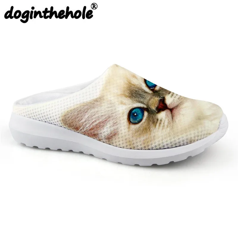 Doginthehole/сандалии; Женские спортивные туфли на плоской подошве с принтом кота Kawaii; спортивные шлепанцы; пляжная обувь из сетчатого материала для женщин; домашние тапочки; пляжная обувь